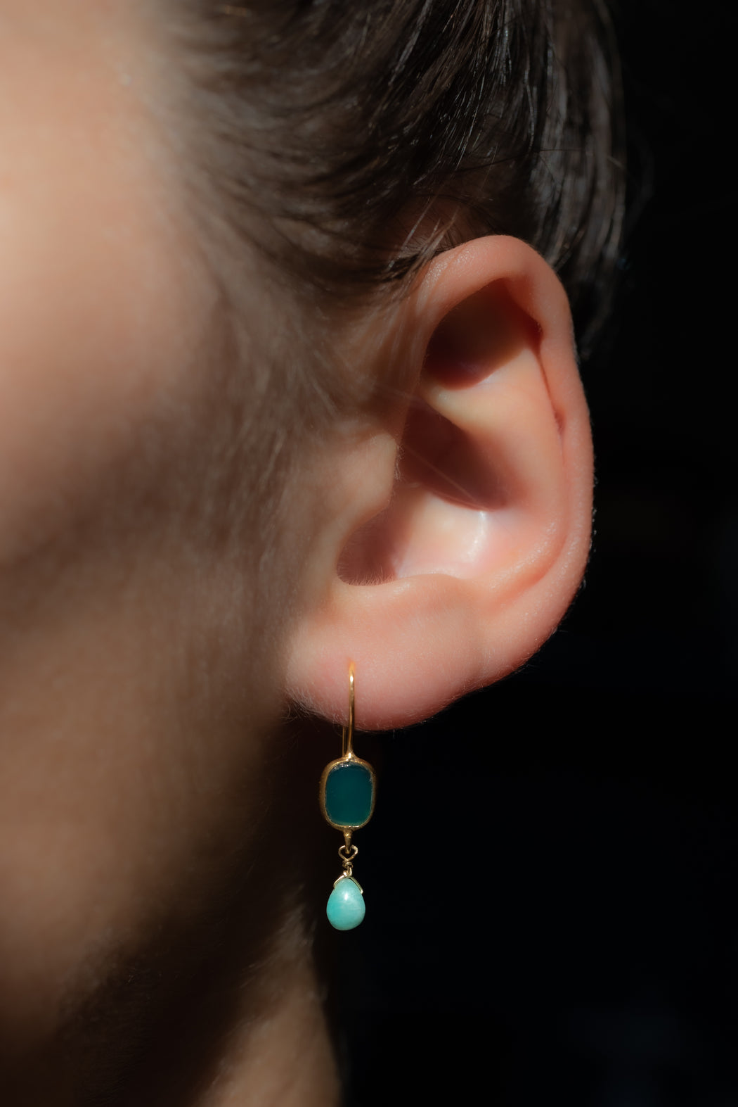 Boucle d’oreille en Laiton Doré et Pierre Semi-Précieuse P59